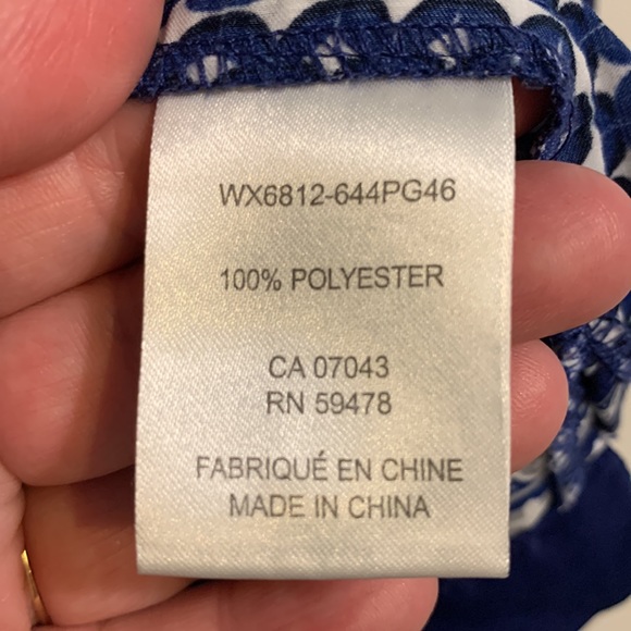 Blue Patterned Adrienne Vittadini Blouse - Picture 5 of 9